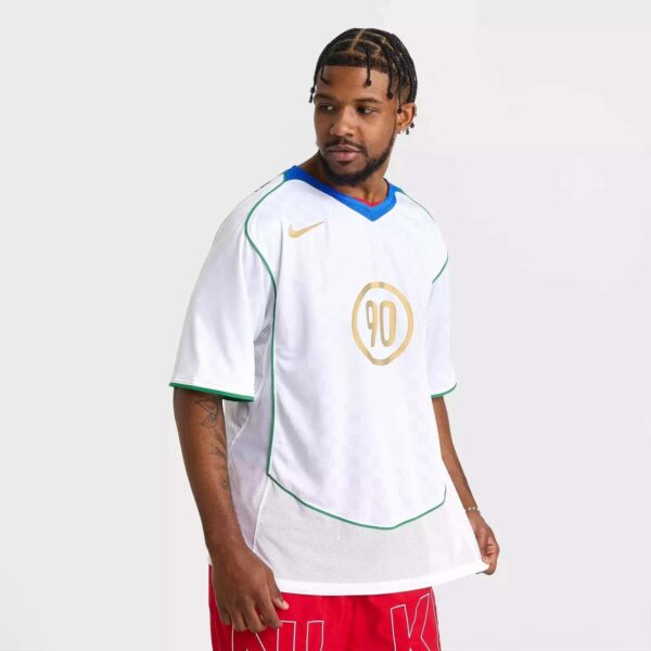 Authentic men's Nike Total 90 soccer jersey in white with gold accents, perfect for football fans an.