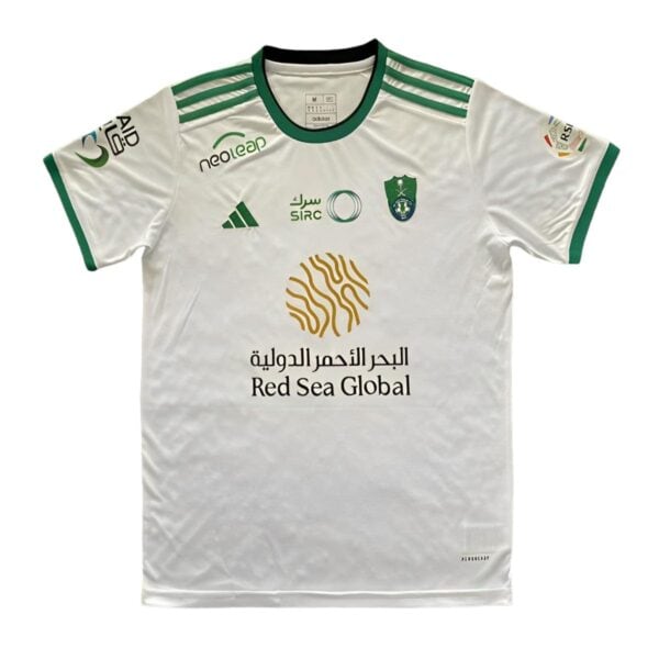 Soccer jersey for Al-Ahli Saudi fans, away kit with team logo and sponsor.