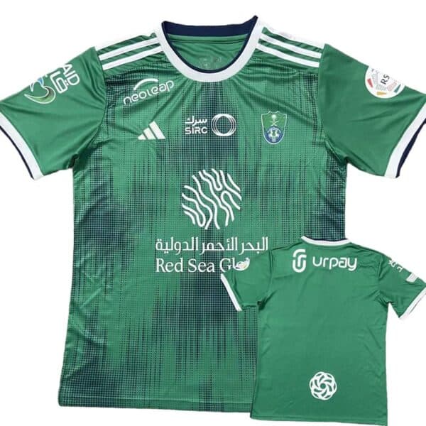 Official Al-Ahli Saudi football jersey for fans, green color, authentic matchday apparel.