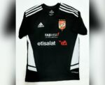 Al Ahly away jersey with 3D logo, black color, official 2022/23 football kit for fans and players.