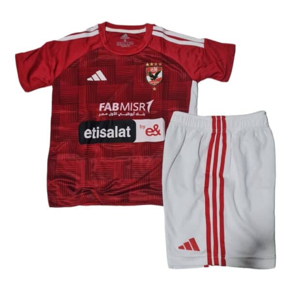 Al Ahly Kids Home Football Jersey 2023/24 with team logo and red and white design.