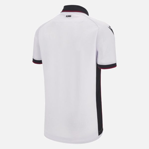 Albania national football team away jersey for 2023/24 season, featuring white color with black and.