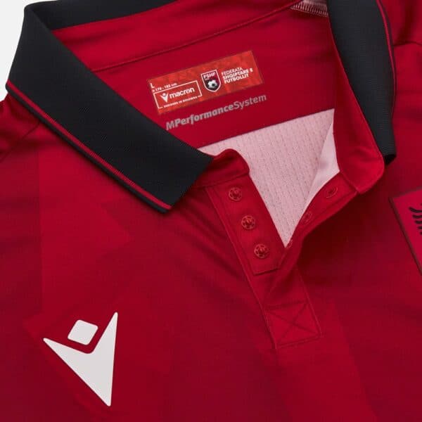 Albania national football team home jersey 2023/24, red with black collar, official sportswear for f.