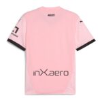 Palermo F.C. 2024/25 home football jersey in pink with black accents and sponsor logos.