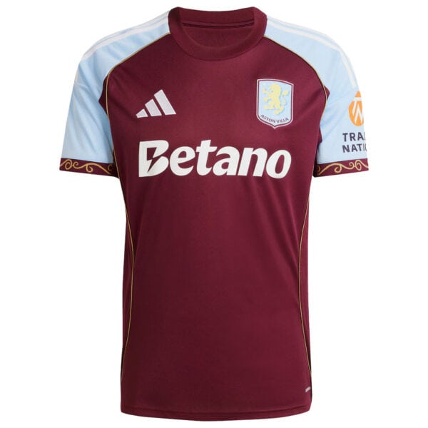 Aston Villa 2025/26 home football jersey with club crest and sponsor logo.