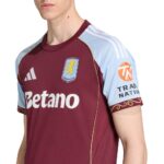 Official Aston Villa home football jersey for 2025/26 season, maroon with sky blue accents.