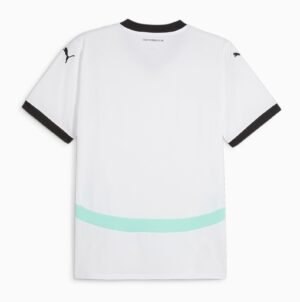 Austria national football team away jersey 2024, white with black accents and light blue details.