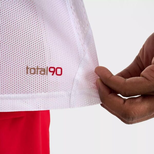 Nike Total 90 soccer jersey in white with breathable mesh fabric and red accents.