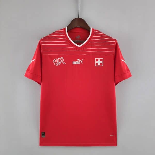 Switzerland 2022/23 World Cup home football jersey with Swiss flag and Puma logo.