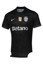 Away jersey for Sporting Lisbon 2025/26 season, black with team logos and Nike branding.