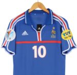 France 2000 EURO Cup football jersey, authentic blue home kit with number 10, official FIFA badge, a.