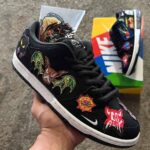 Graffiti-inspired Neckface x Nike SB Dunk Low sneaker featuring vibrant artwork and unique details.