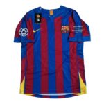 Barcelona 2006 UEFA Champions League final home jersey with Ronaldinho, blue and red stripes.