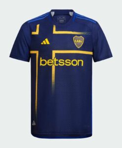 Boca Juniors third football jersey 2024/25 with blue and yellow design, featuring club crest and Adi.