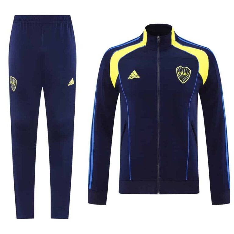 Authentic Boca Juniors football training suit for 2025/26 season. Blue and yellow tracksuit with clu.