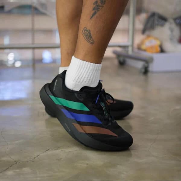 Adidas Adizero Evo SL Pharrell Humanrace black green blue sneakers for running and casual wear.