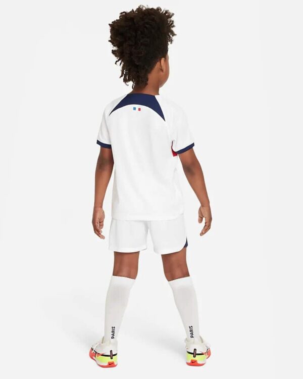 Official PSG away football kit for kids 2023/24, featuring authentic design and team colors.