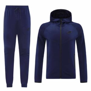 High-quality Nike Tech Fleece full zip hoodie and jogger set in navy blue, perfect for sports and ca.