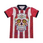 Vibrant Chivas Guadalajara jersey featuring a Day of the Dead skull design, perfect for fans and col.