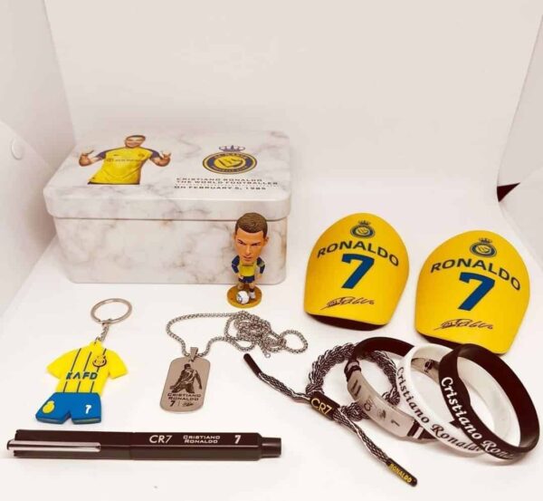 Official Ronaldo Al Nassr merchandise set for fans.