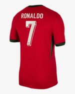 Portugal 2024 home football jersey with Ronaldo's name and number 7. Authentic design for fans and p.