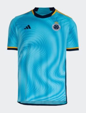 Cruzeiro third football jersey 2023/24 with blue swirling design and team crest.