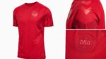 Official Denmark 2022/23 World Cup home football jersey, red with team crest.
