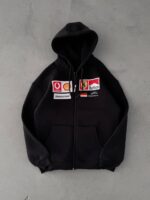 Black F1-Inspired Streetwear Hoodie with Racing Logos.