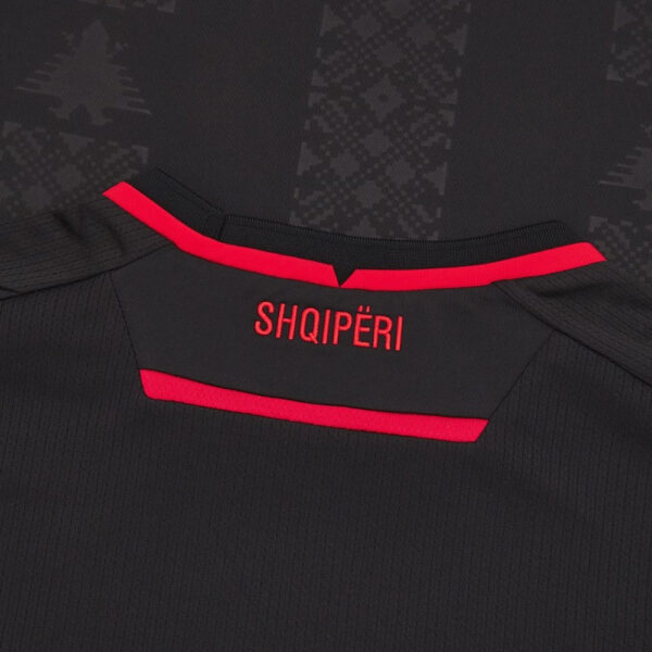 Albania football third jersey 2024/25 with "SHQIPËRI" text and red accents.