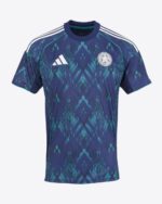 Leicester City away football jersey 2025/26 with modern geometric design, Adidas logo, and team cres.