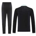 Black Nike Dri-Fit tracksuit with matching pants and jacket for athletic comfort.