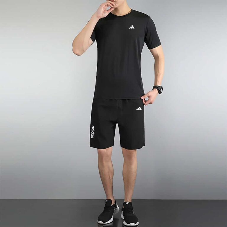 Men's athletic sportswear set with Adidas logo, available in four colors. Perfect for training and c.