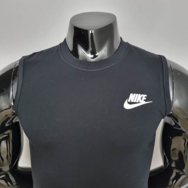 Nike logo black sleeveless shirt for sports.
