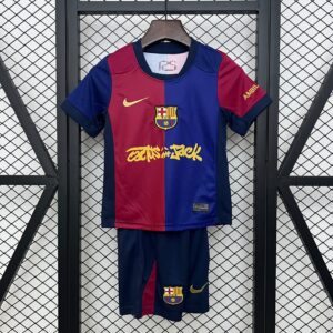 Official kids' FC Barcelona home football kit for 2024/25 season.