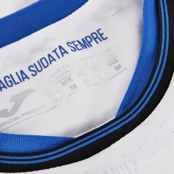 Atalanta away football jersey 2024/25 with team logo and breathable fabric.
