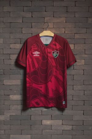 Authentic Fluminense football jersey 2023/24 with club crest and vibrant red design.