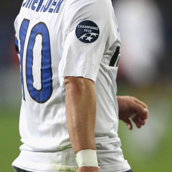 Authentic Inter Milan away jersey worn by Wesley Sneijder, 2010/11 season, featuring official Champi.