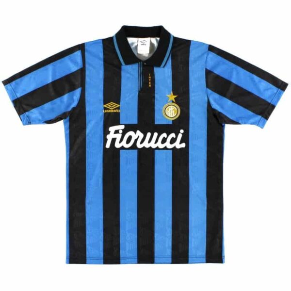 Authentic Inter Milan 1992-94 home football jersey with blue and black vertical stripes.