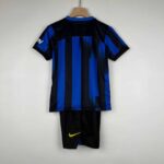 Kids Inter Milan 2023/24 home football jersey and shorts set.