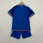 Official Italy youth football jersey and shorts set for kids, 2023/24 home kit.