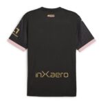 Palermo F.C. away football jersey for 2024/25 season, black with pink accents and sponsor logos.