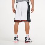 Men's Jordan basketball shorts in white with black accents and Jumpman logo.