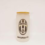 Juventus F.C. branded sports drink bottle with logo and straw, perfect for football fans.
