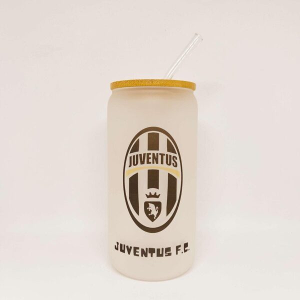 Juventus F.C. branded sports drink bottle with logo and straw, perfect for football fans.