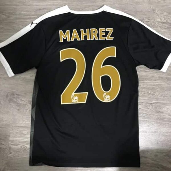 Leicester City 15/16 away football jersey featuring Mahrez 26, authentic sportswear for fans and col.