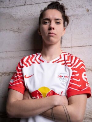Leipzig 2023/24 home football jersey with Red Bull logo and team crest.