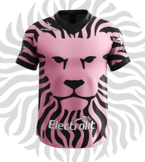 Leones Negros third football jersey 2023/24 with pink and black zebra pattern, authentic sportswear.