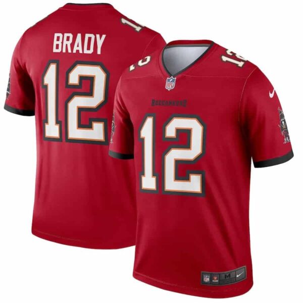 High-quality men's Tom Brady Buccaneers football jersey in red with team logo and player number 12.