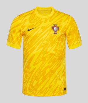 Portugal goalkeeper jersey 2024 with vibrant yellow design and team crest.
