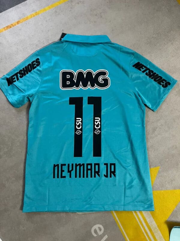 Brazil Neymar Jr. 11 soccer jersey in vibrant blue, featuring team and sponsor logos, perfect for fo.